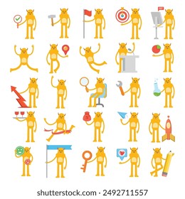 monster characters set in various poses vector illustration