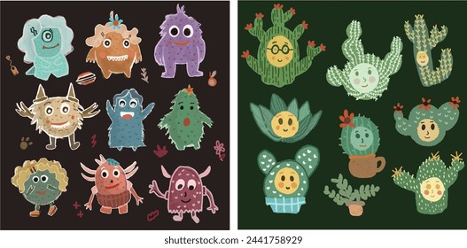 
monster characters with various expressions