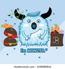 Monster charactor , vector illustation ,cute cartoon ,hungry hamburger