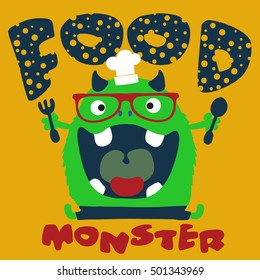 Monster chef preparing himself to eat something. A vector illustration