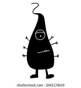 Monster. Children's vector illustration. For fabrics, covers, prints, stickers. Black and white silhouette on transparent background