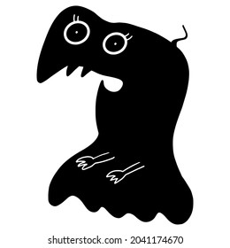 Monster. Children's vector illustration. For fabrics, covers, prints, stickers. Black and white silhouette on transparent background