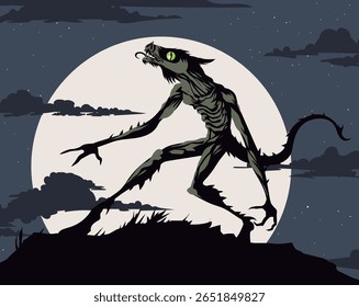 monster chupacabras howling in the full moon night