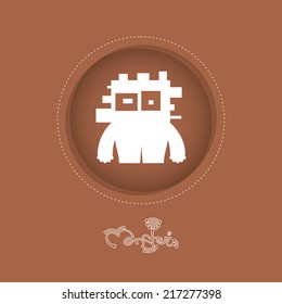Monster in circle on brown background 