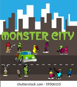 Monster city. Vector background.