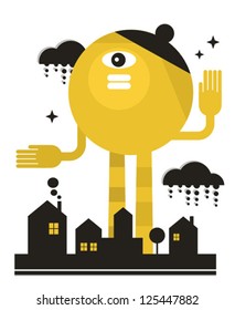 Monster in the city. Vector illustration.
