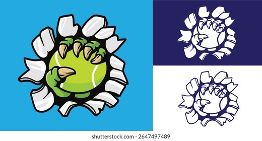 monster claw break wall and holding tennis ball good for logo, sticker, badge, decal, etc