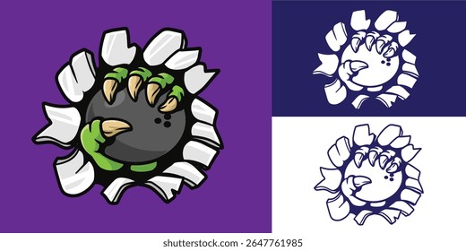 monstro garra quebrar parede e segurando bola de boliche bom para logotipo, adesivo, distintivo, decalque, etc