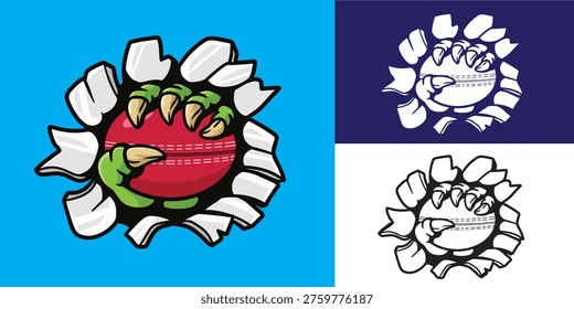 monster claw break wall and holding cricket ball good for logo, sticker, badge, decal, etc	
