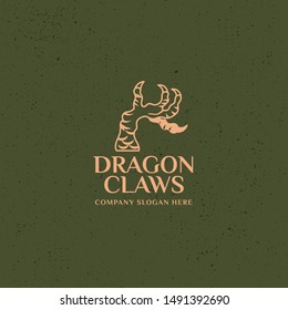 Monster claw hand talons logo in a vintage woodcut style. A Scary monster or animal claw hand with talons