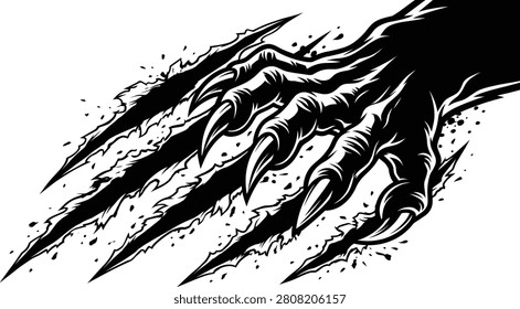 Monster claw scratch marks, wild animal rip slash graphic, aggressive beast talon tear illustration, isolated white background design
