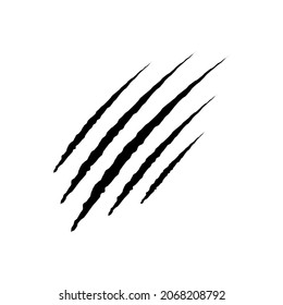 Monster claws  through. Paw print of scratches bear or tiger, isolated on white. Silhouette symbol flat design. Vector illustration.