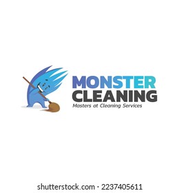 Monster cleaning masters at cleaning services vector logo design.