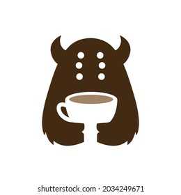 monster coffee cup cafe drink negative space logo vector icon illustration