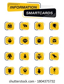 Monster color vector icons on information smart cards for user interface design