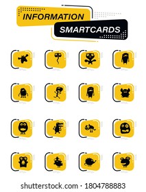 Monster color vector icons on information smart cards for user interface design