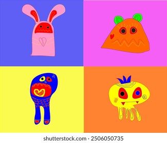 Monster colorful round silhouette icon set.  Cute cartoon kawaii scary funny baby character. Happy Halloween.