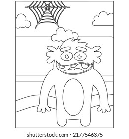 Monster coloring book,cute little Alien suitable for background, design asset, Halloween, children book, children coloring book, clip art, and illustration