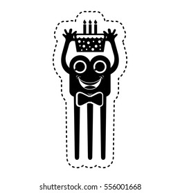 monster comic character with birthday cake icon vector illustration design