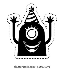 monster comic character with party hat icon vector illustration design