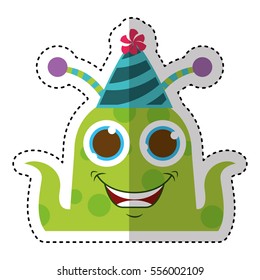 monster comic character with party hat icon vector illustration design