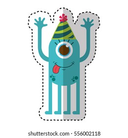 monster comic character with party hat icon vector illustration design