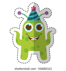 monster comic character with party hat icon vector illustration design
