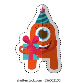 monster comic character with party hat icon vector illustration design