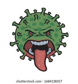 Monster corona virus COVID 19 tongue sticking out vector illustration