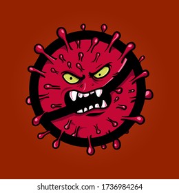 Monster of Corona Viruses Cartoon on Red Background