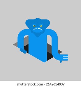 Monster crawls out isolated. monstrosity Vector illustration