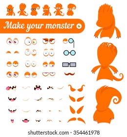 Monster creation kit. Set for construction of vector avatars monsters.