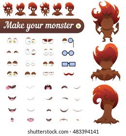 Monster creation kit. Set for construction of vector avatars monsters. Spooky trees for Halloween. Vector illustration.