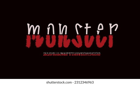 Monster creepy font, alphabet in the horror style, cartoon zombie letters and numbers made in bones, vector illustration 10EPS