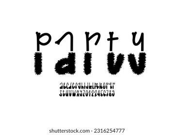 Monster creepy font, alphabet in the horror style, cartoon zombie black letters and numbers made in bones, vector illustration 10EPS