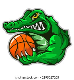 monster crocodile with basketball mascot logo template