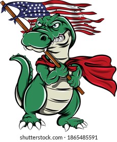 The monster crocodile holding the America flag with the scary face