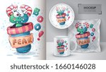 Monster with cup poster and merchandising. Vector eps 10