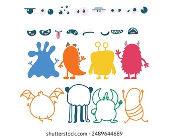 Monster custom set vector design, custom monster your own