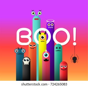 Monster cute and BOO for background halloween poster. Vector illustration.