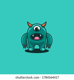 Monster Cute Cartoon Illustration Vector Logo.