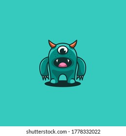 Monster Cute Cartoon Mascot Illustration Vector Logo.