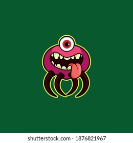Monster Cute Cartoon Mascot Illustration Vector Logo.