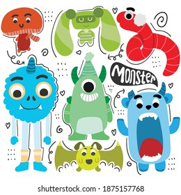 monster with cute character vector art