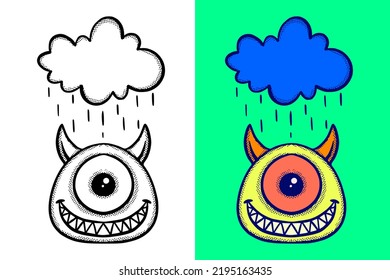 Monster cute hand drawn cartoon vintage style free vector