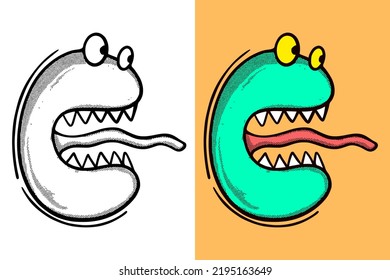 Monster cute hand drawn cartoon vintage style free vector