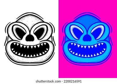 Monster cute Illustration hand drawn cartoon vintage style vector