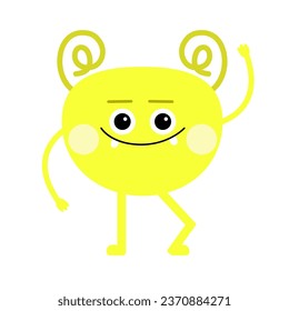 Monster. Cute kawaii kids cartoon character. Monsters collection. Funny yellow face. Template for poster, baby products logo and packaging design. Flat design. White background. Vector illustration