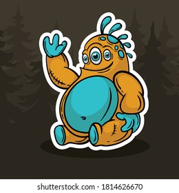 Monster cute orange forest illustration, You can use to sticker, logo, t-shirt design etc