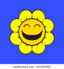 Monster cute sun flower Illustration hand drawn cartoon colorful vintage style vector